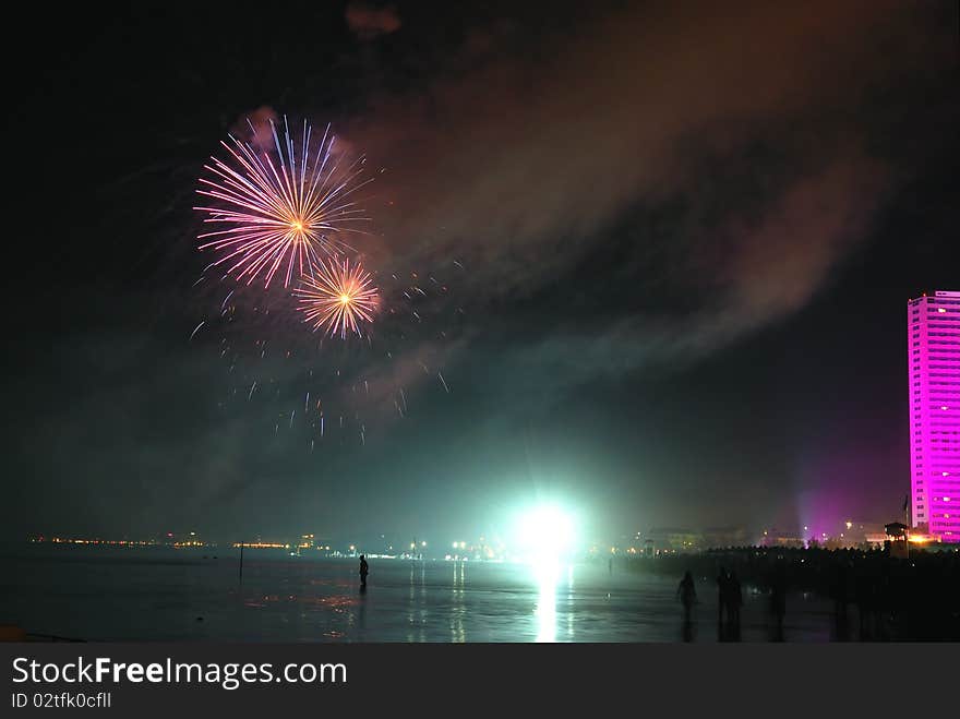 Firework in pink night in rimini