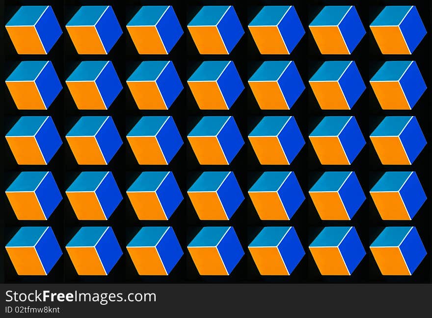 Abstract picture with multi-colored cubes on a black background