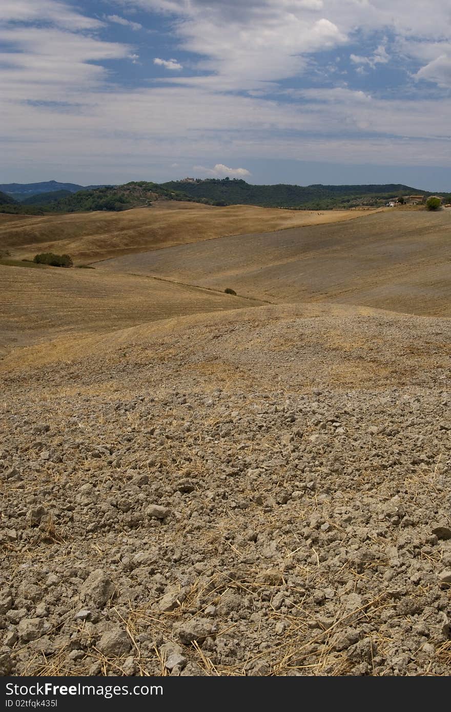 Plowed field in Tuscany Italy