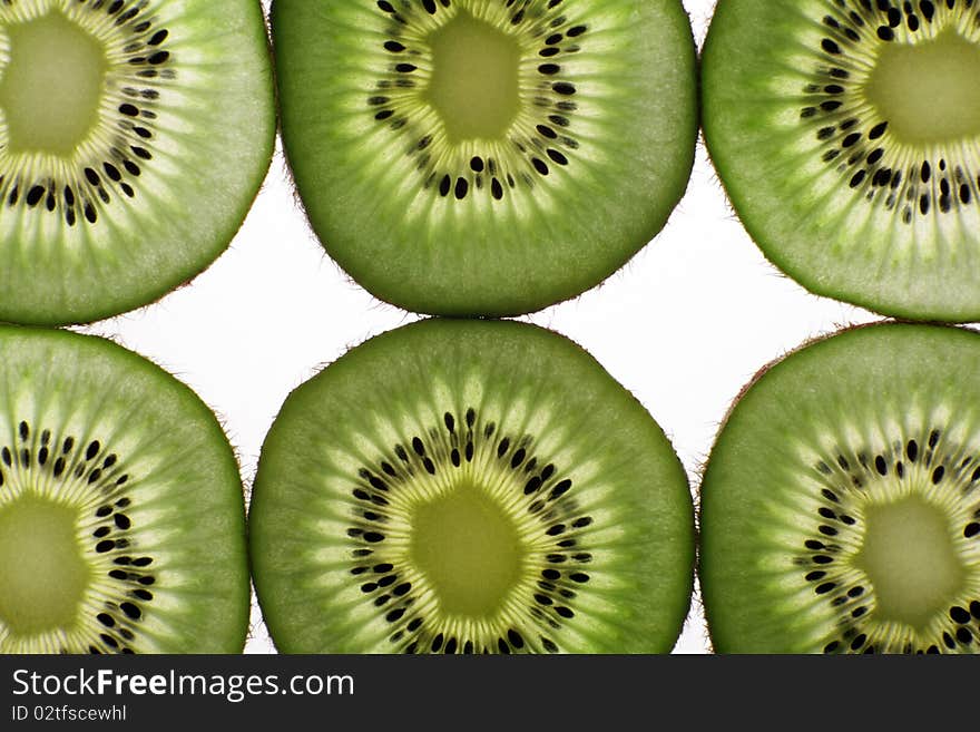 Segments of fruit of a kiwi