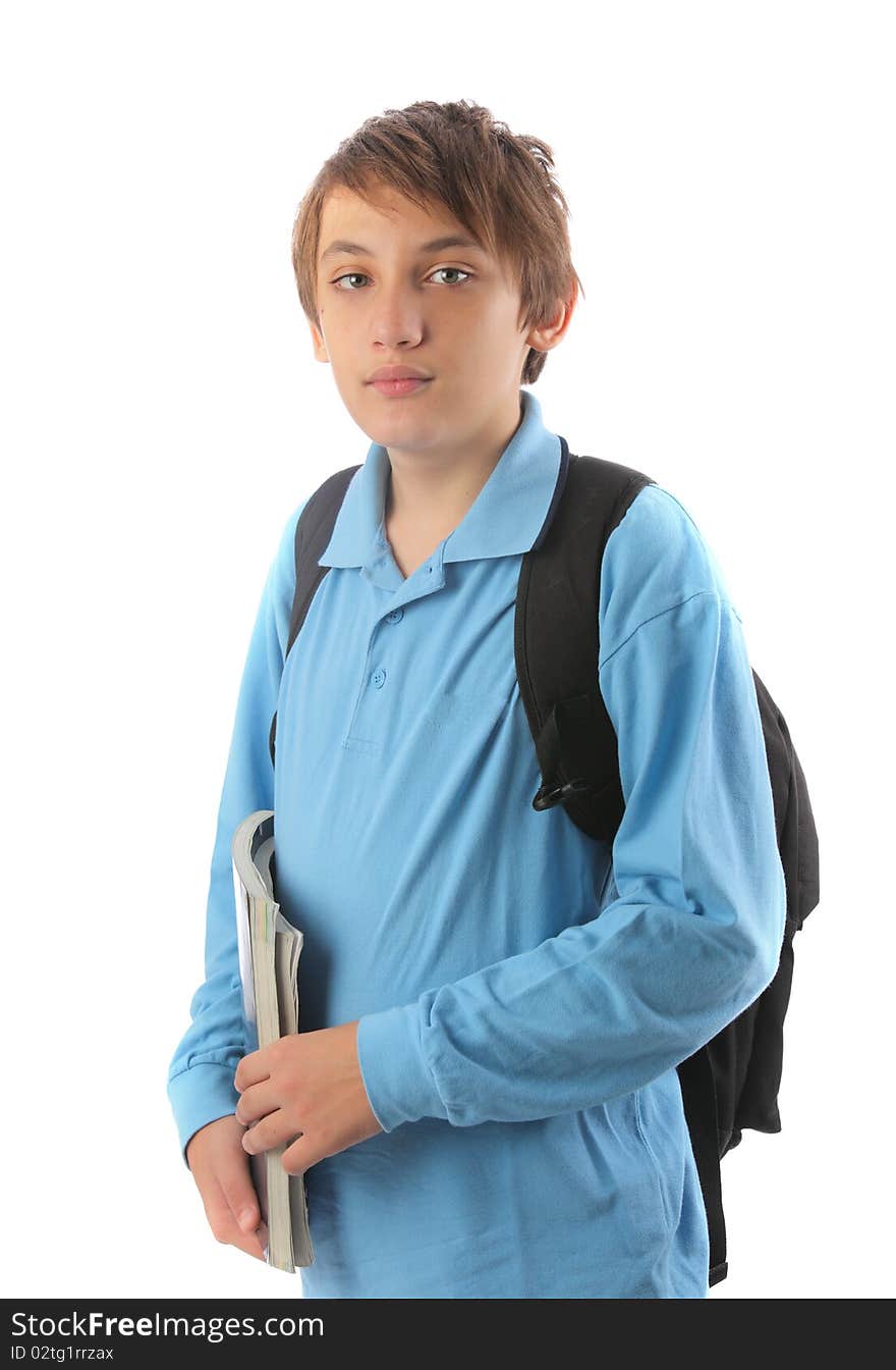 Teen with backpack and books