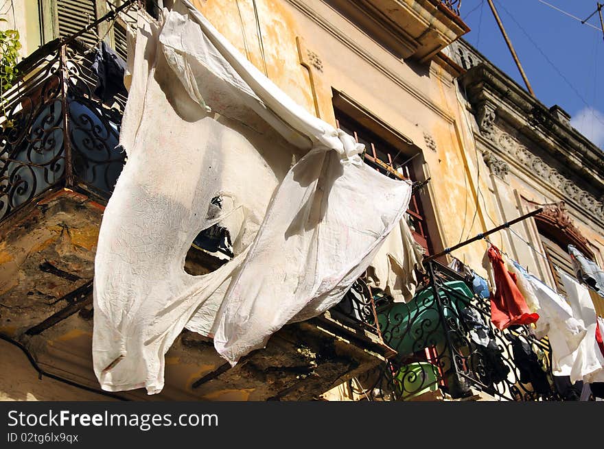 Shabby balcony in Old Havana