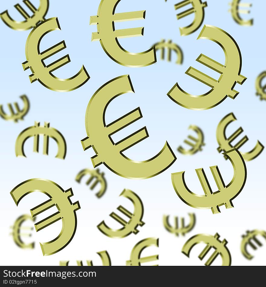 Computer generated image of raining Euro signs against a a gradient background. Computer generated image of raining Euro signs against a a gradient background.