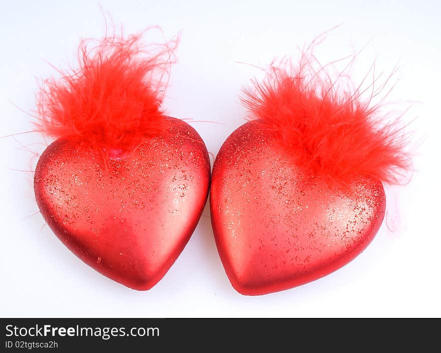 Christmas-tree decorations - two red hearts