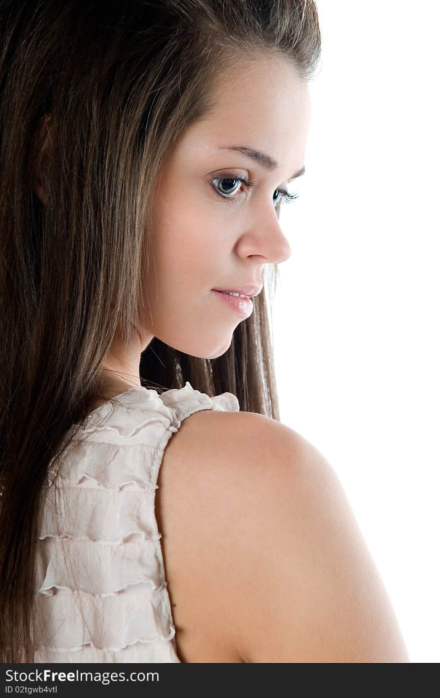 Portrait of the young woman, it is isolated on a white background