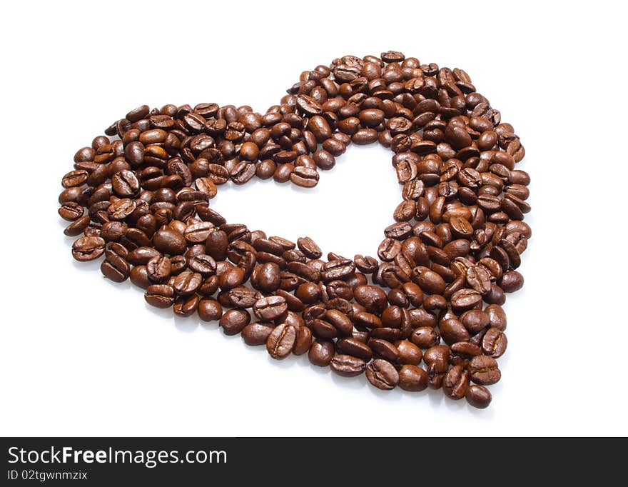 Coffee heart isolated on the white background. Coffee heart isolated on the white background