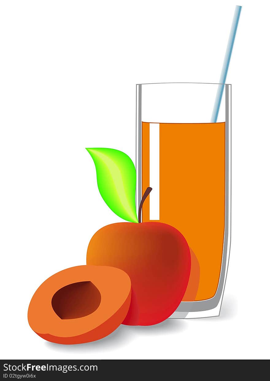 Apricots and a glass of apricot juice are shown in the picture. Apricots and a glass of apricot juice are shown in the picture.