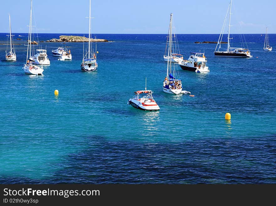 Boats anchored in Tabarca Island (Spain)