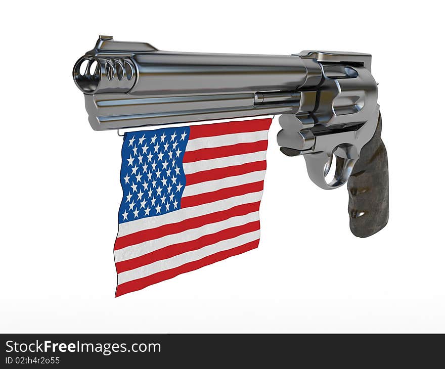 Revolver with American flag attached to the pipe barrel. Revolver with American flag attached to the pipe barrel