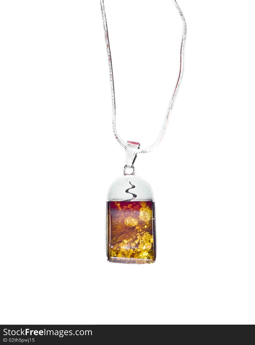 Silver amber necklace isolated