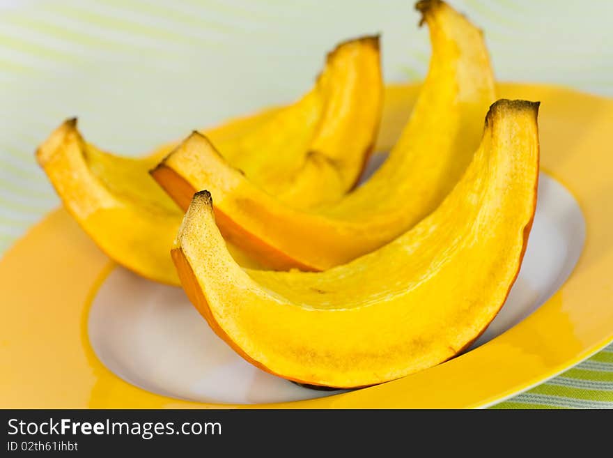 Close up,Slice of ripe yellow Pumpkin