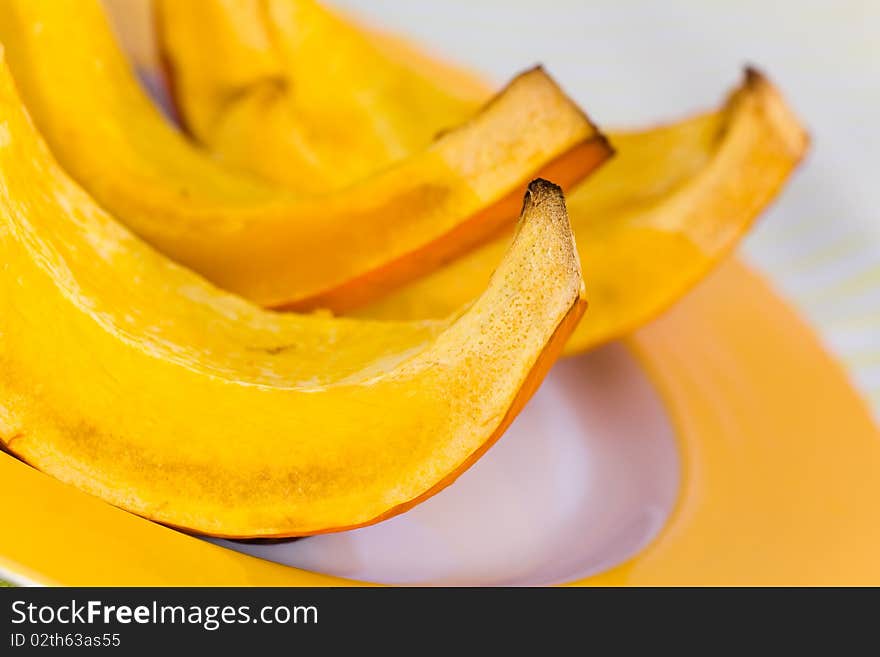 Close up,Slice of ripe yellow Pumpkin