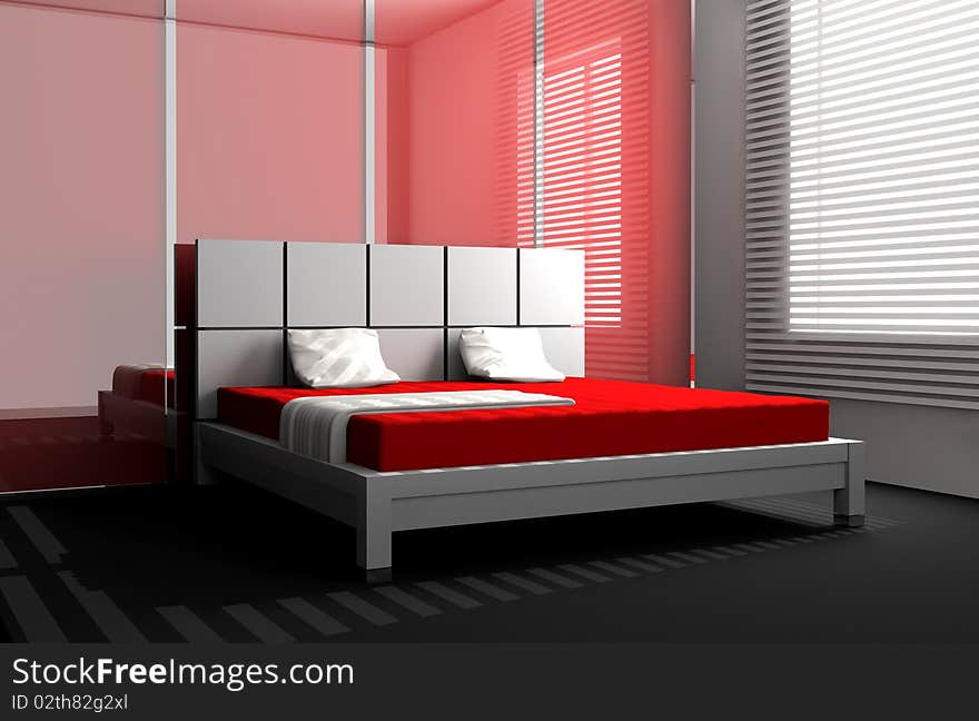 Modern interior of a bedroom room 3D