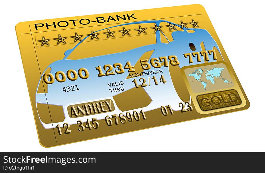 A car on a background of gold credit card