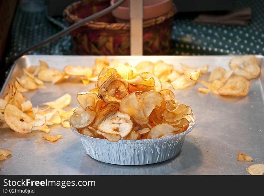 Freshly fried chips ready to go