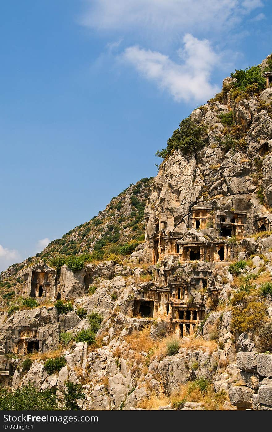 Historical tombs  in the mountains near Myra town. Turkey. Historical tombs  in the mountains near Myra town. Turkey.