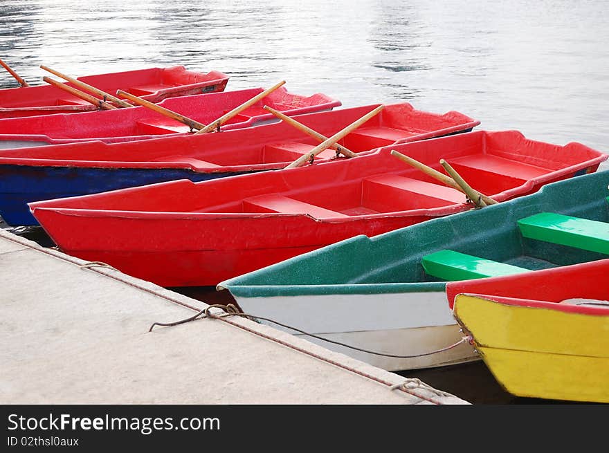 Many colorful boats