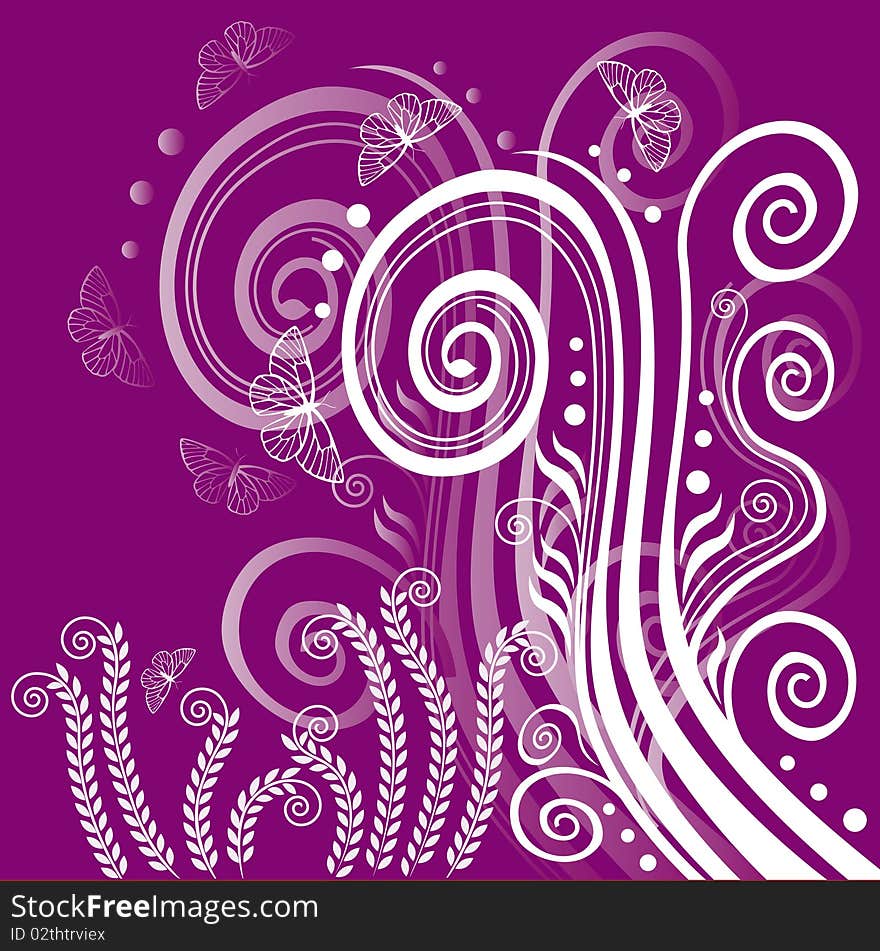 Floral cover. Purple abstract background