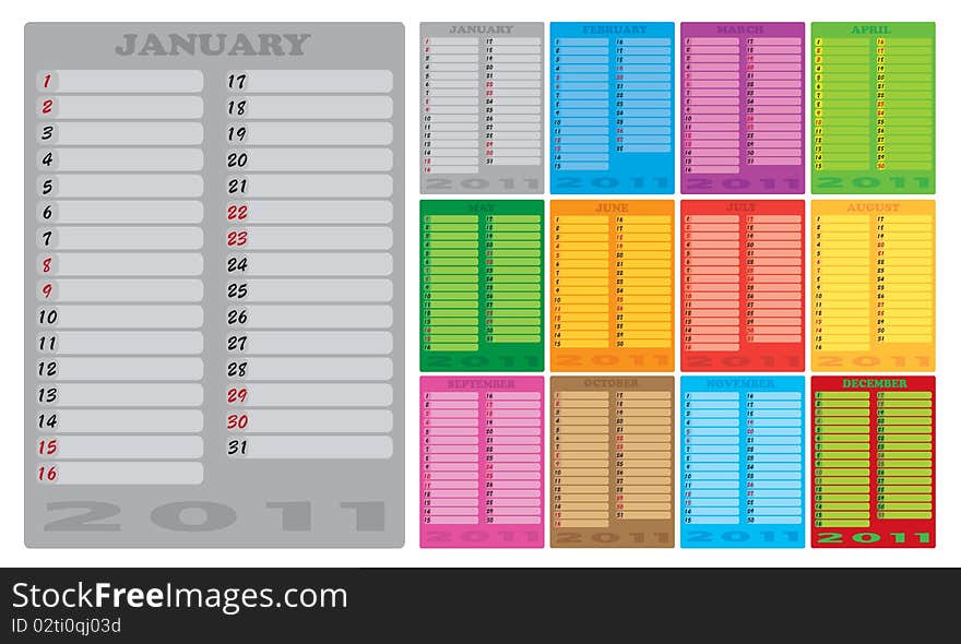 2011 colorful vector format calendar. 2011 colorful vector format calendar