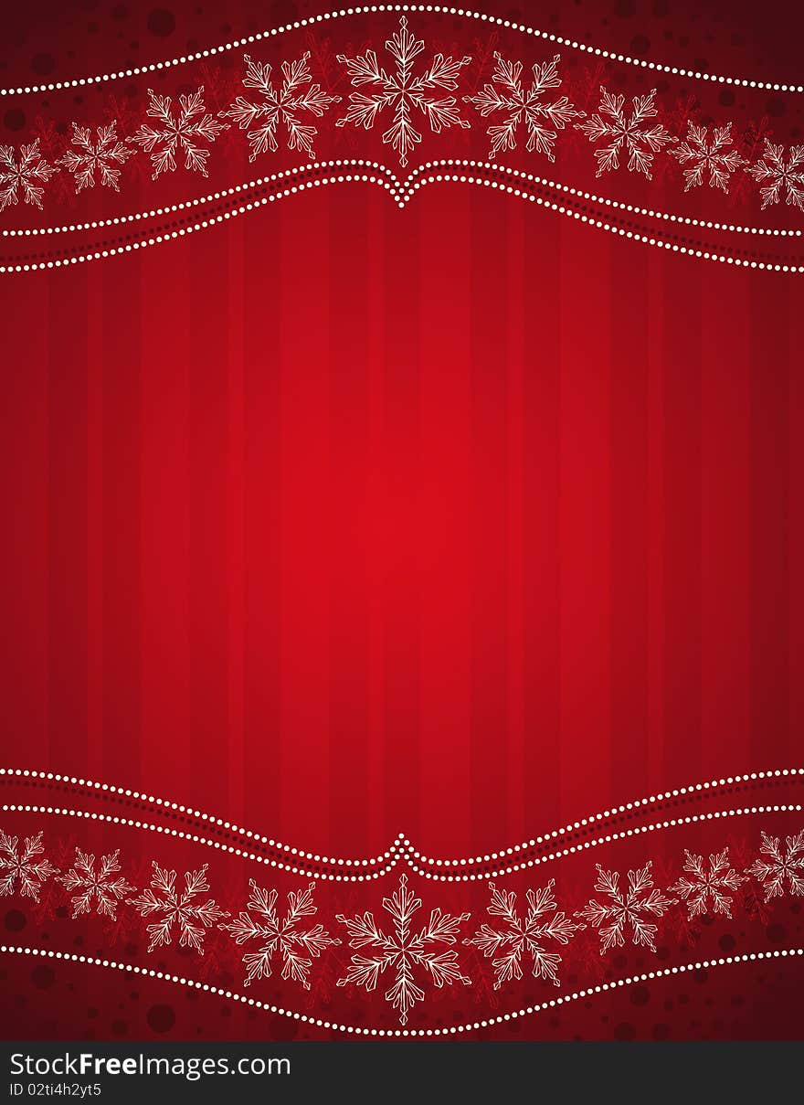 Red christmas background with snowflakes, illustration