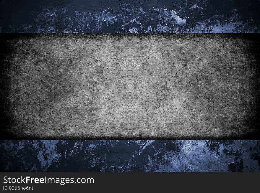 Grunge grey paper in background and blue frame. Grunge grey paper in background and blue frame