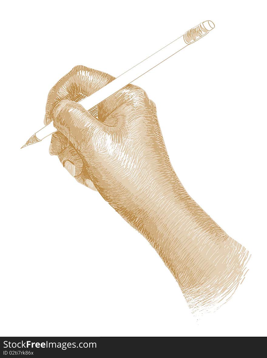 Gold drawn by hand holds the pencil