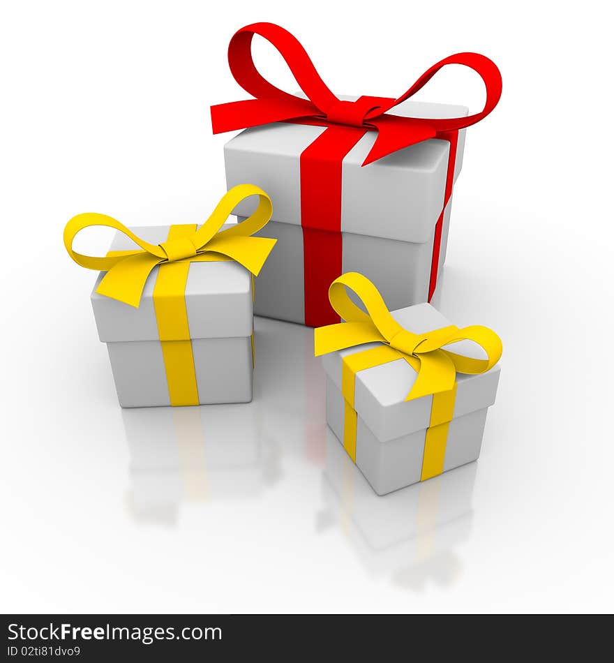 Three gift box on the white background. Three gift box on the white background