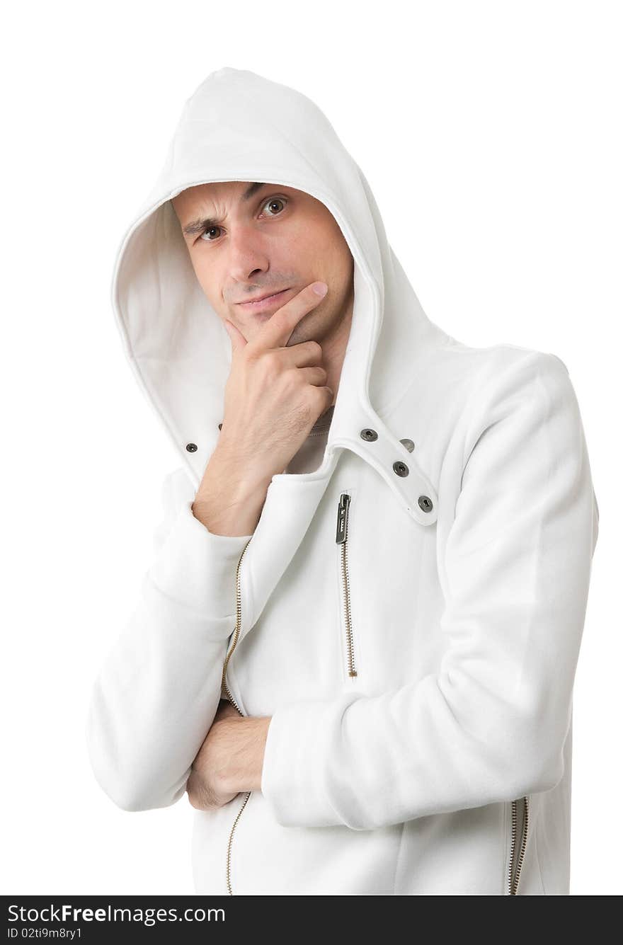 Man thinking about a problem isolated over white