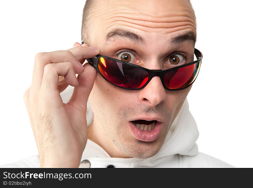 Closeup portrait of a surprised young man