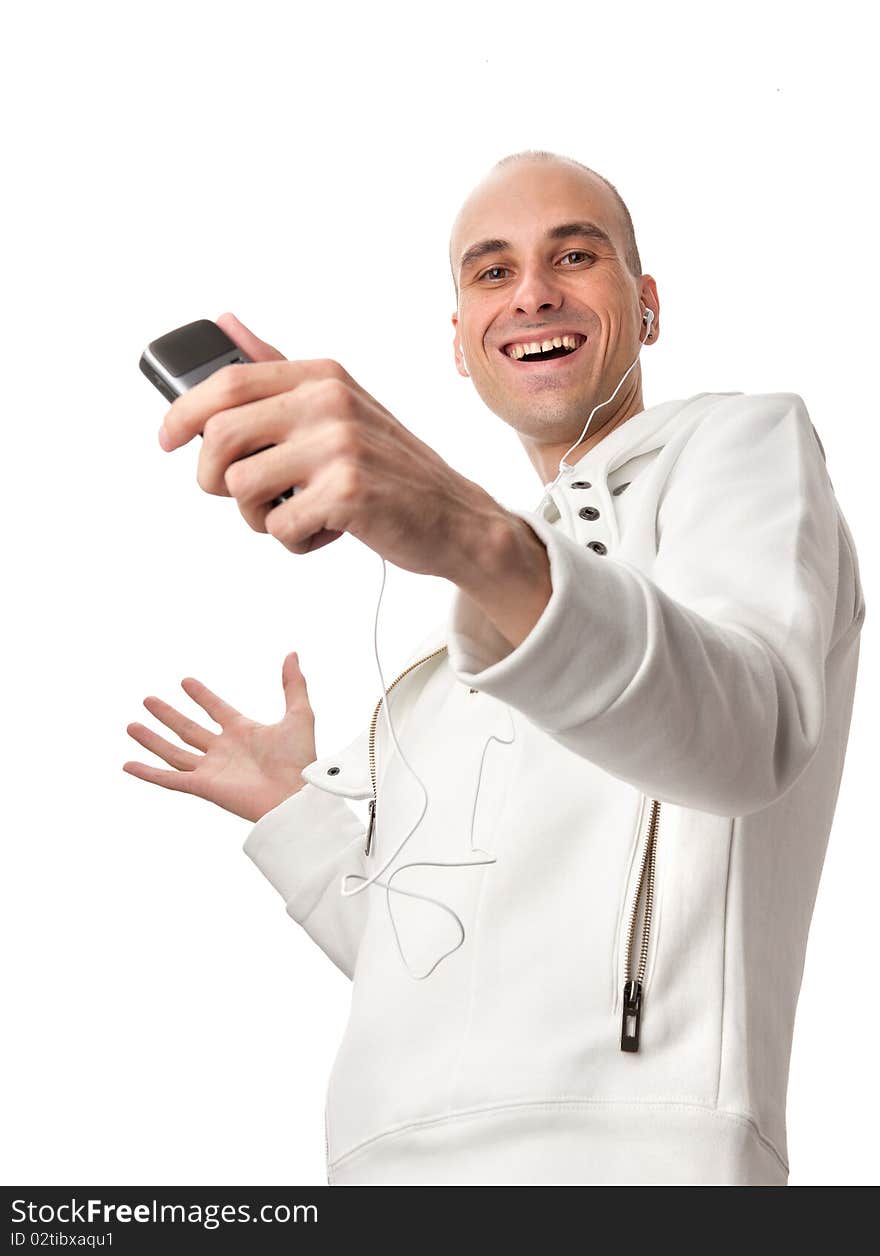 Young man listening music