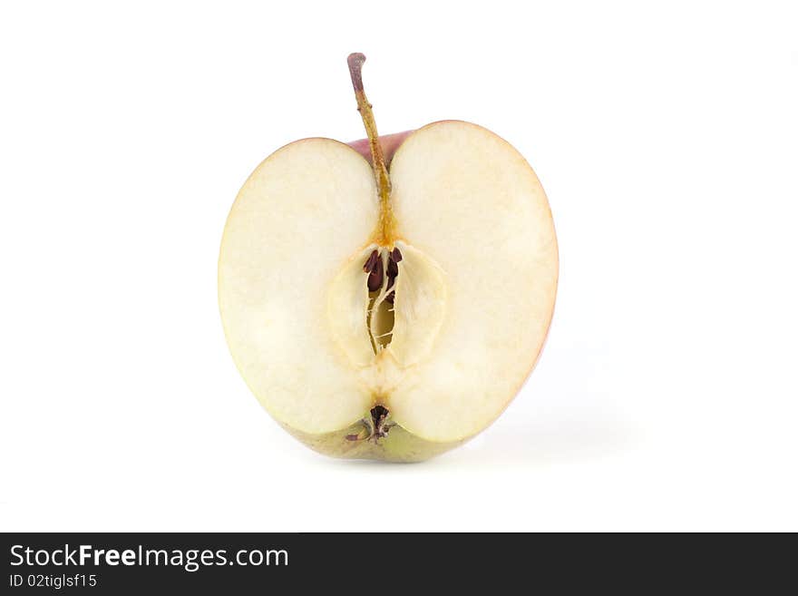 Half of ripe apple isolated on white background.