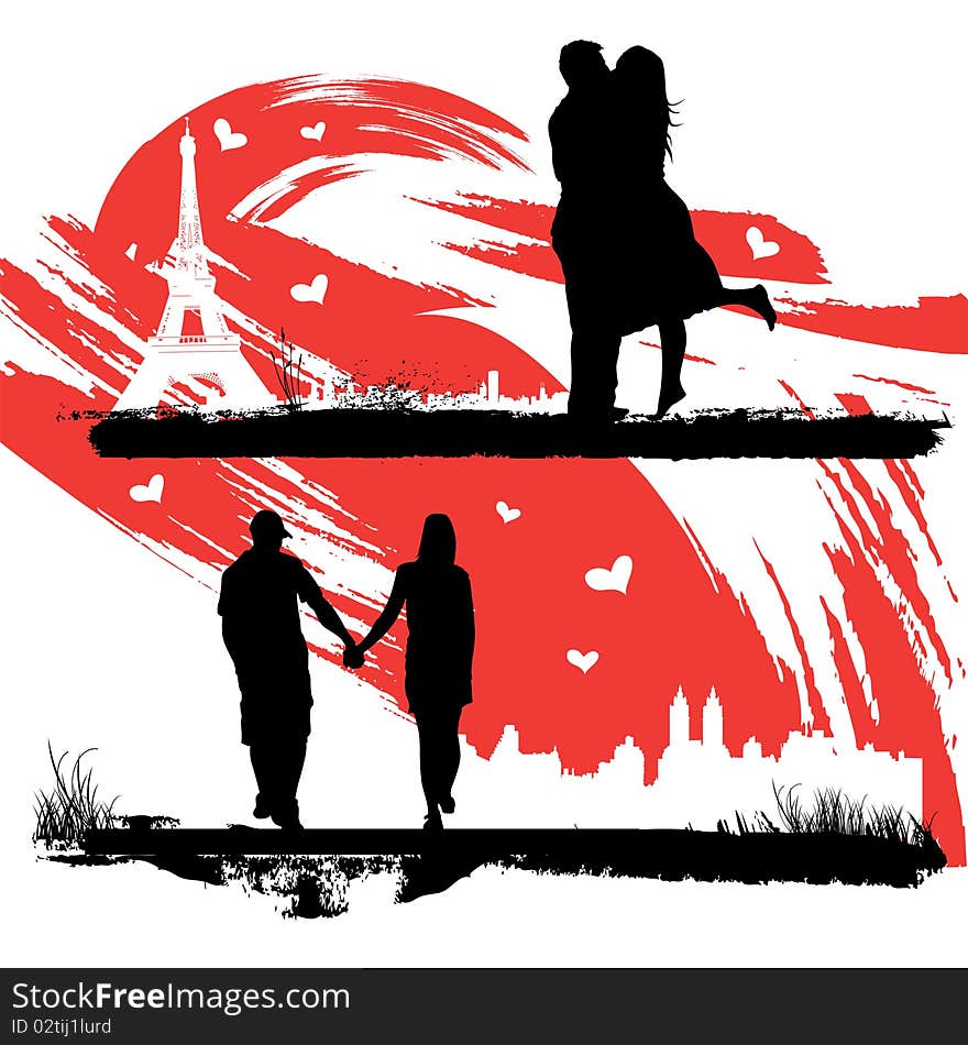 Romantic couple silhouette vector illustration