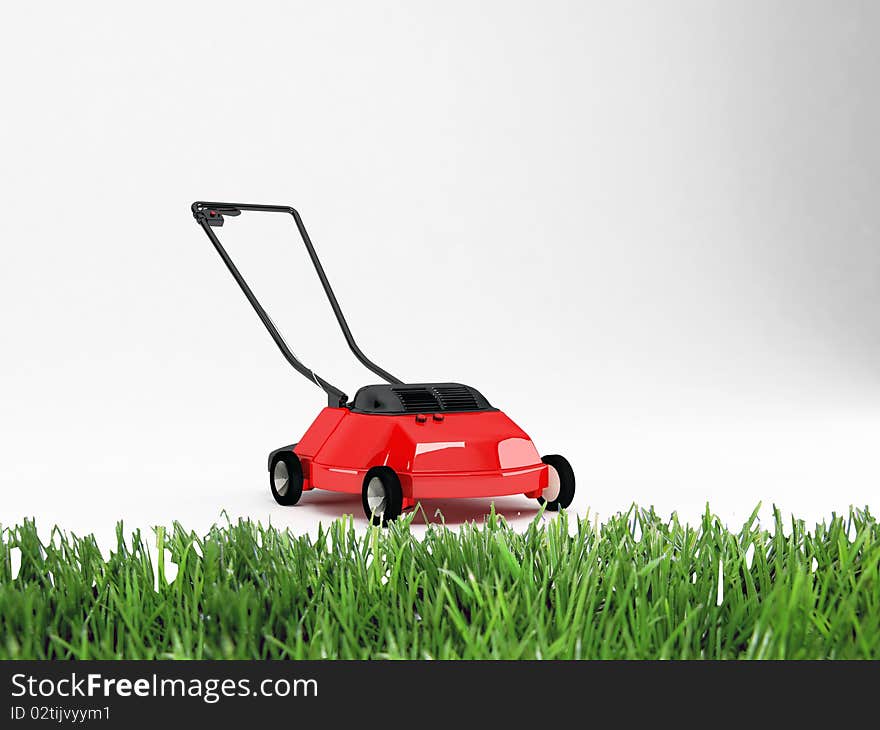 Red lawn on green grass isolated on white background. Red lawn on green grass isolated on white background