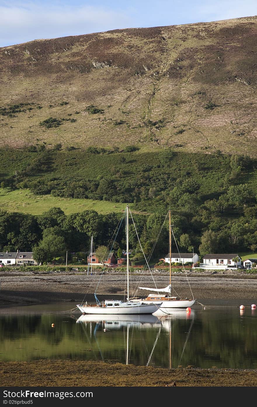 Boats in Lochranza in the Isle of Arran, Scotland