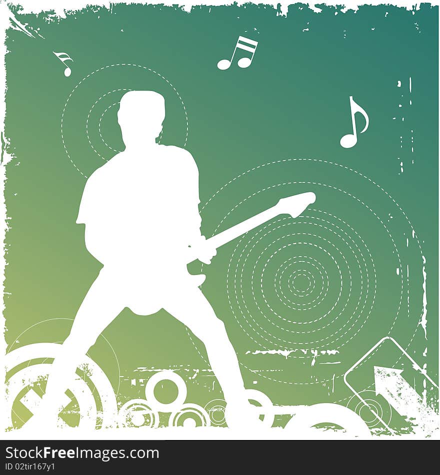 Guitarist with music background vector