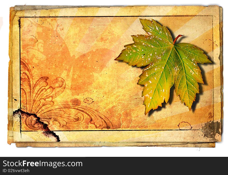 Vintage autumn background with paper frame and leaf. Vintage autumn background with paper frame and leaf