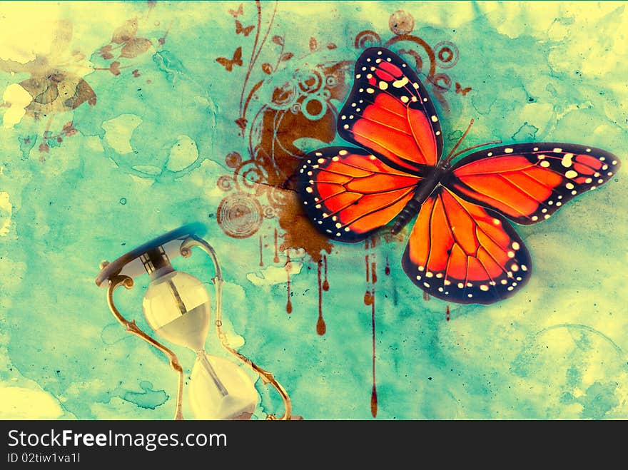 Abstract retro background with butterfly