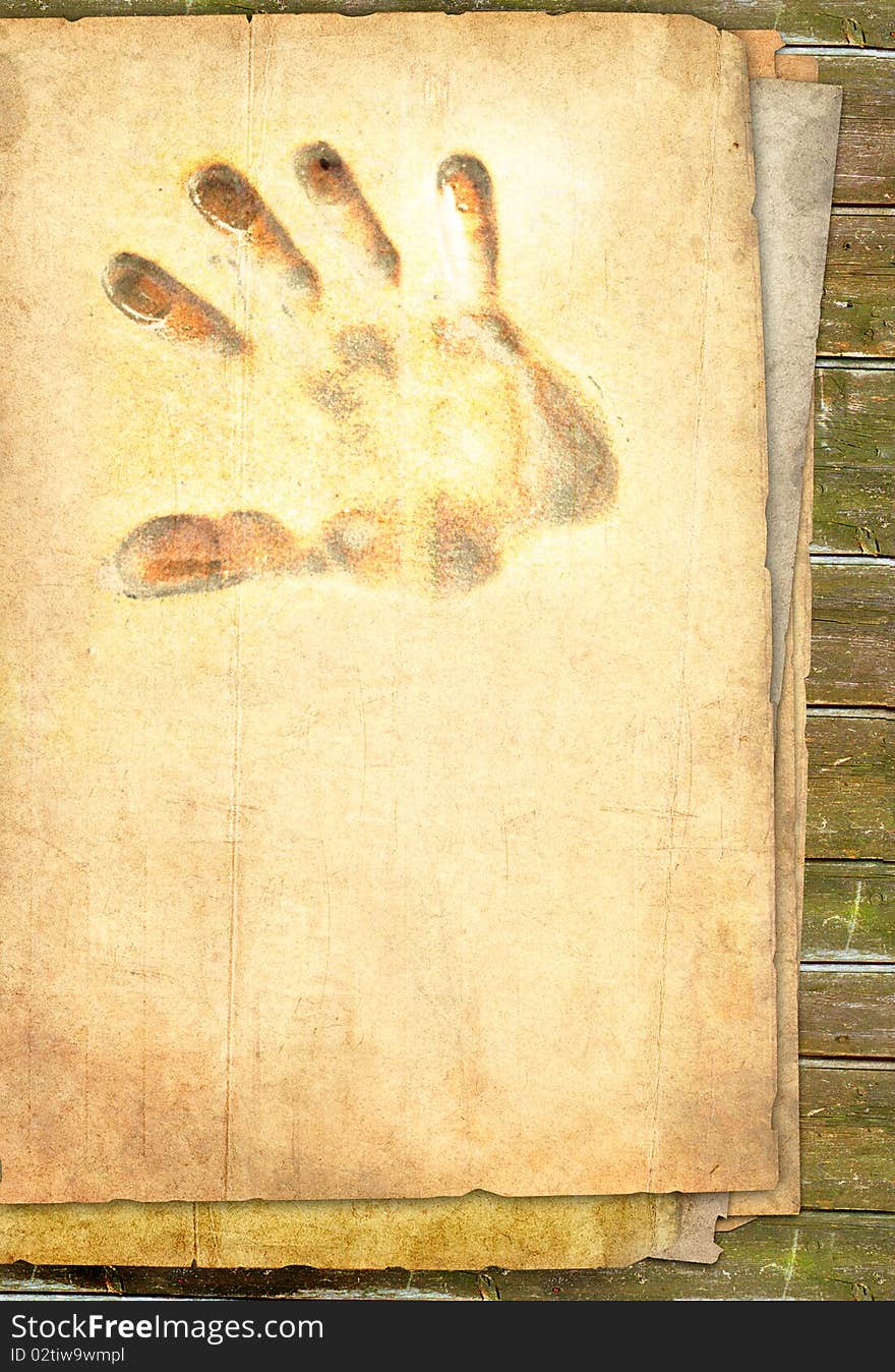 Spooky hands prints of the grunge paper