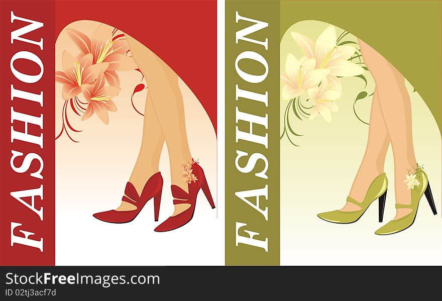 Stylish Female Shoes. Two Compositions For Card