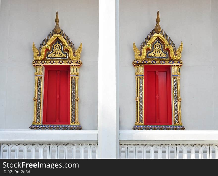 Thai style windows in temple. Thai style windows in temple.