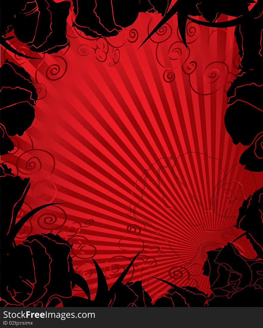 Black and red floral background vector illustration