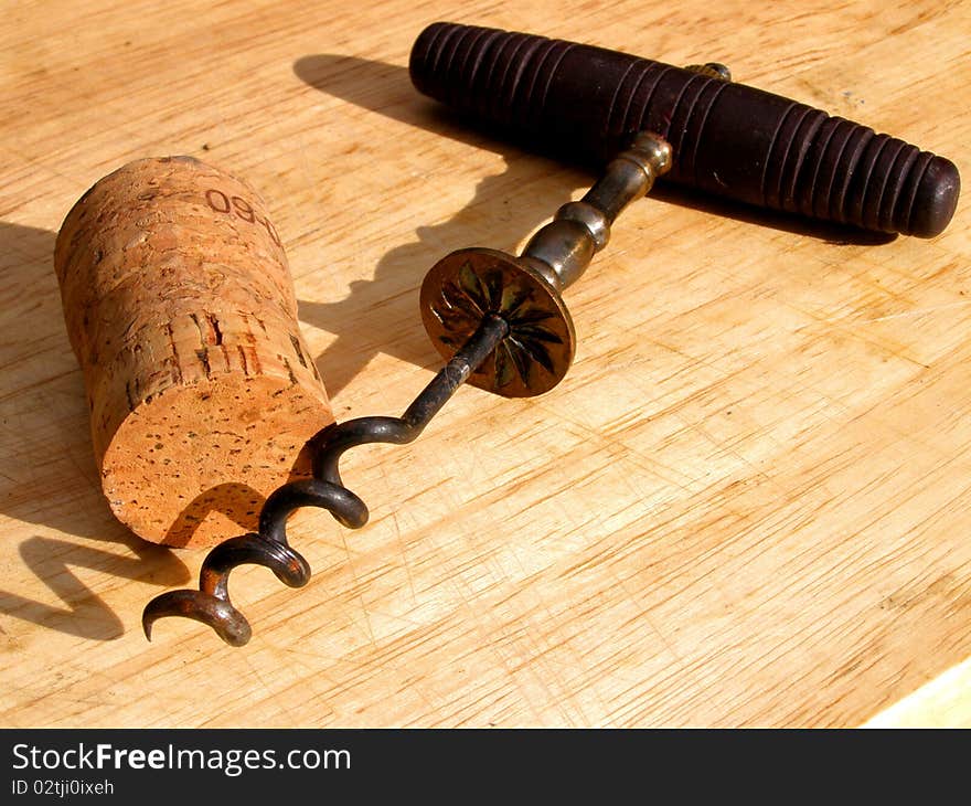 Corkscrew and cork