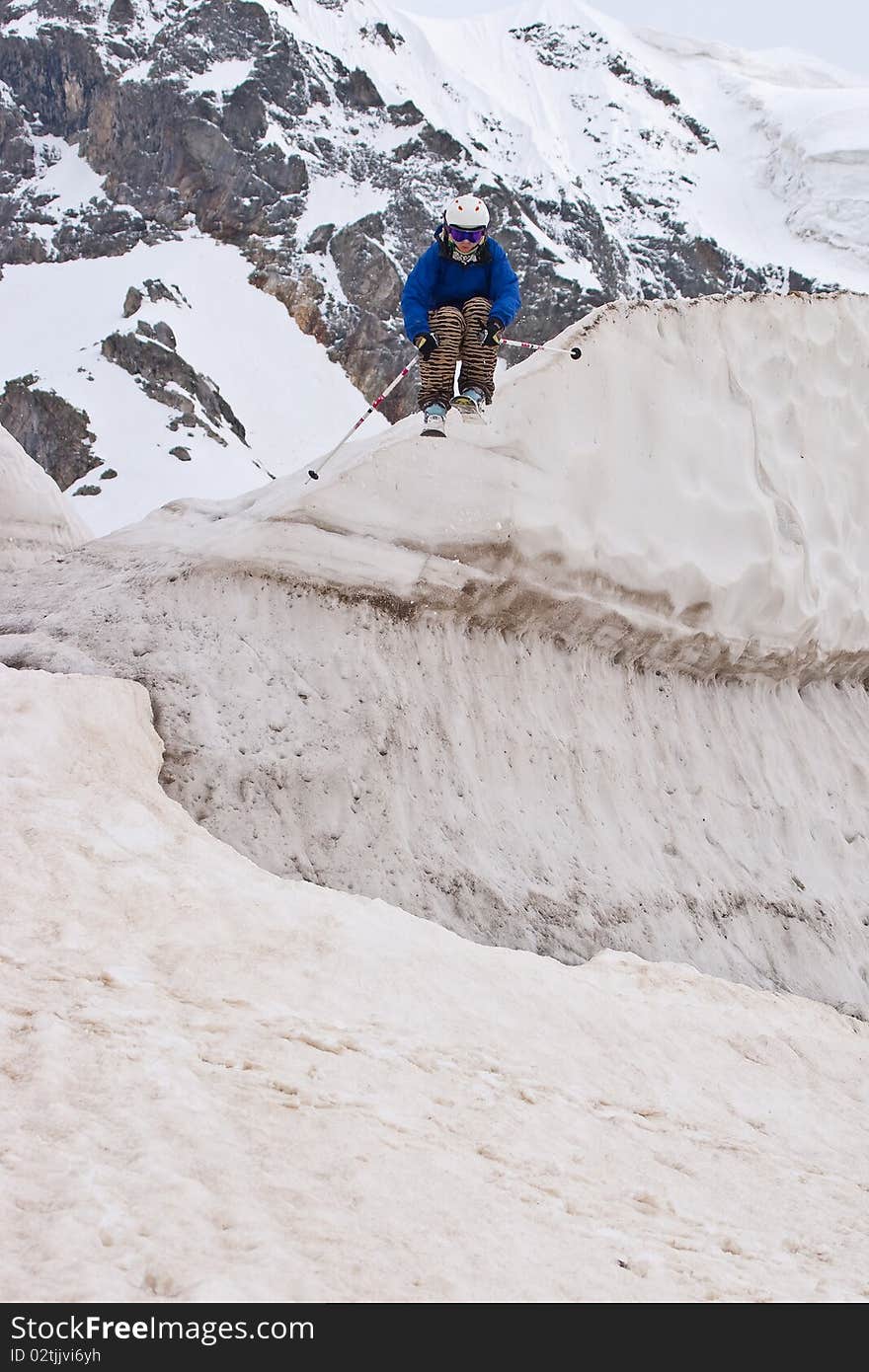 Freerider, jumping in a mountains, Caucasus, summer, 2010