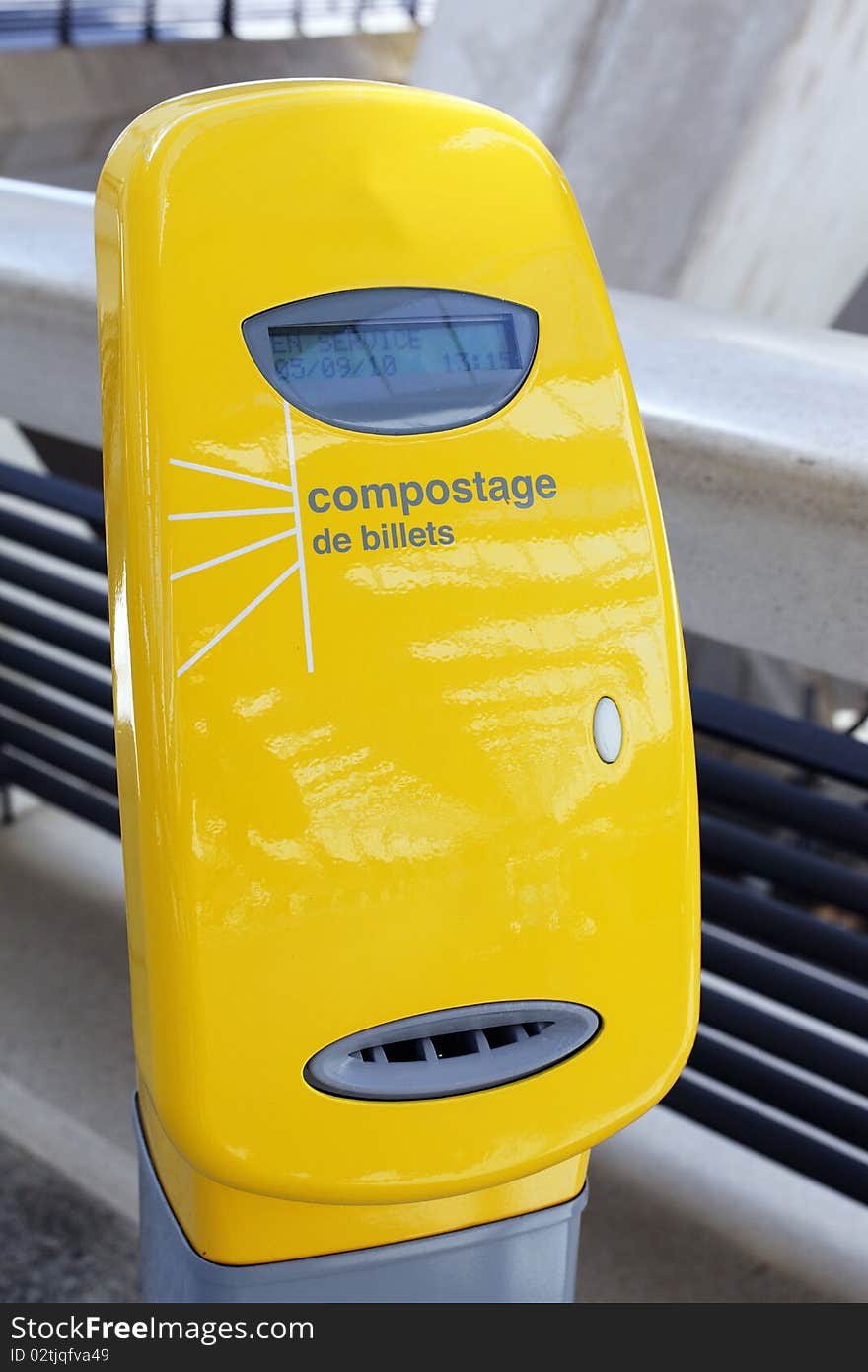 Machine for ticket validation in a french train station. Machine for ticket validation in a french train station