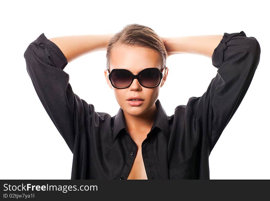 Woman wearing glasses and black shirt