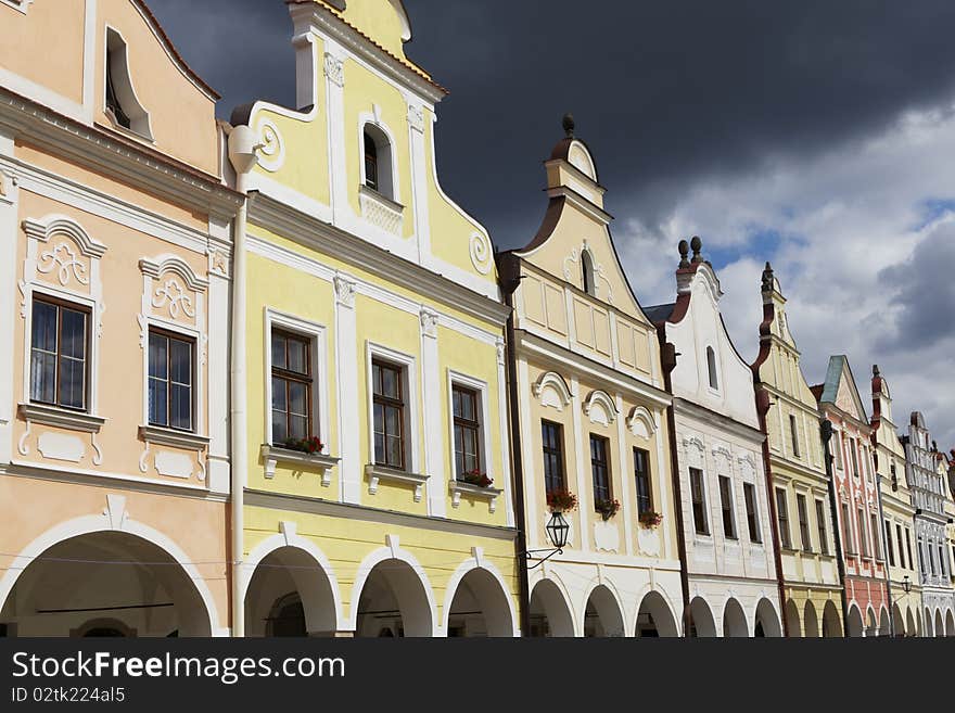 Historic houses in the town square in Telc, Czech Republic, September 2010. Historic houses in the town square in Telc, Czech Republic, September 2010.