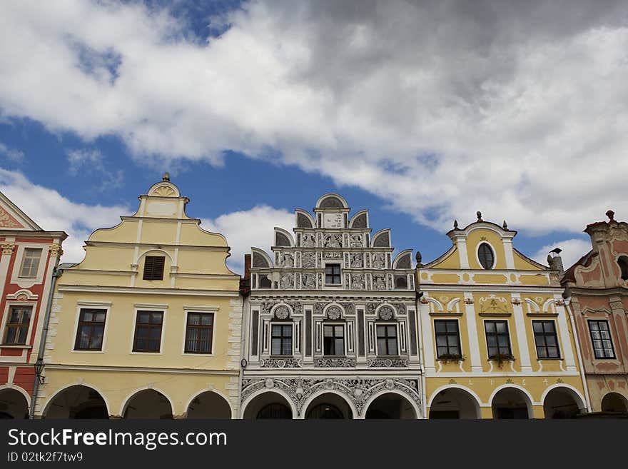 Historic houses in the town square in Telc, Czech Republic, September 2010. Historic houses in the town square in Telc, Czech Republic, September 2010.