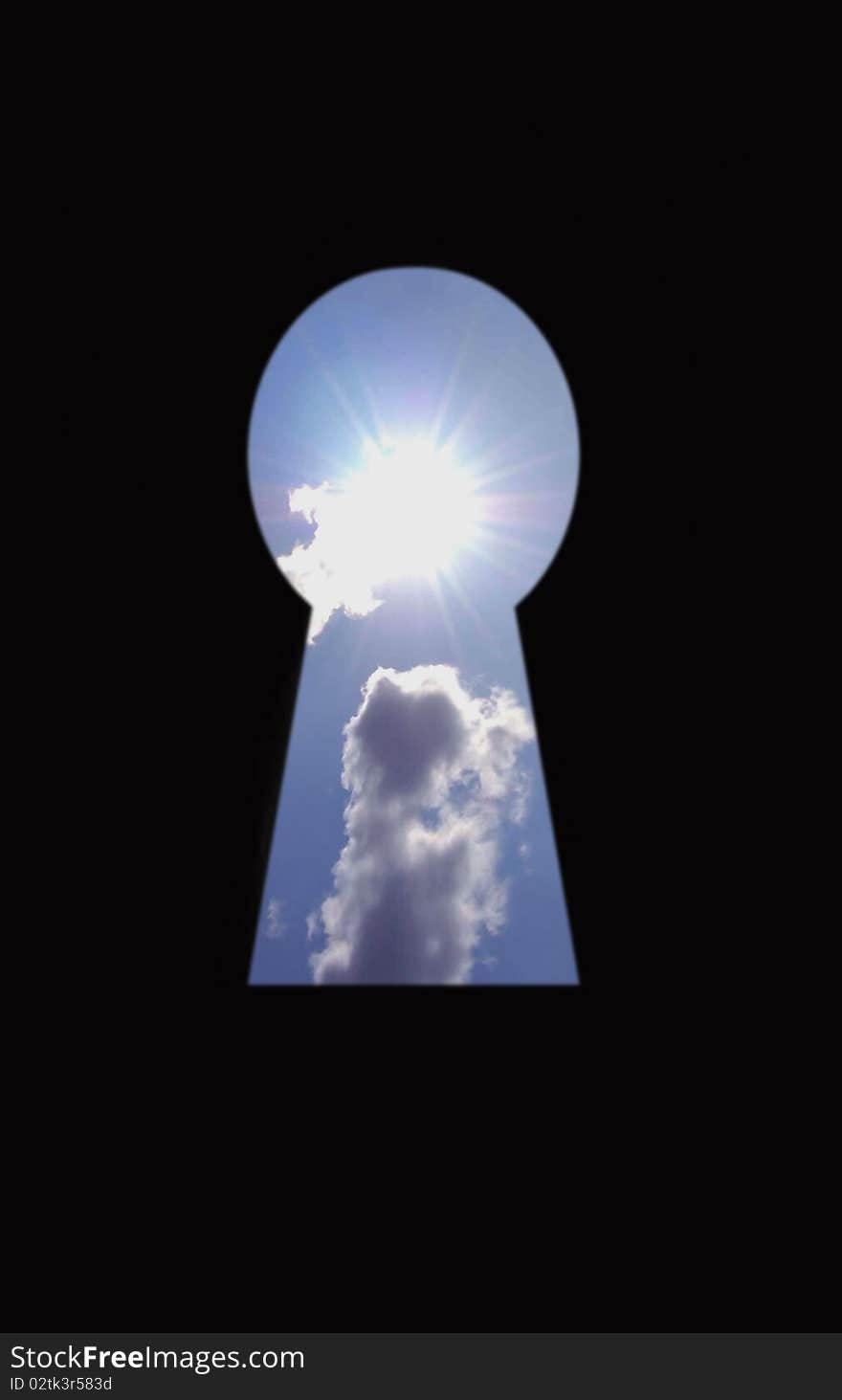 Sun rays and clouds through a keyhole. Sun rays and clouds through a keyhole