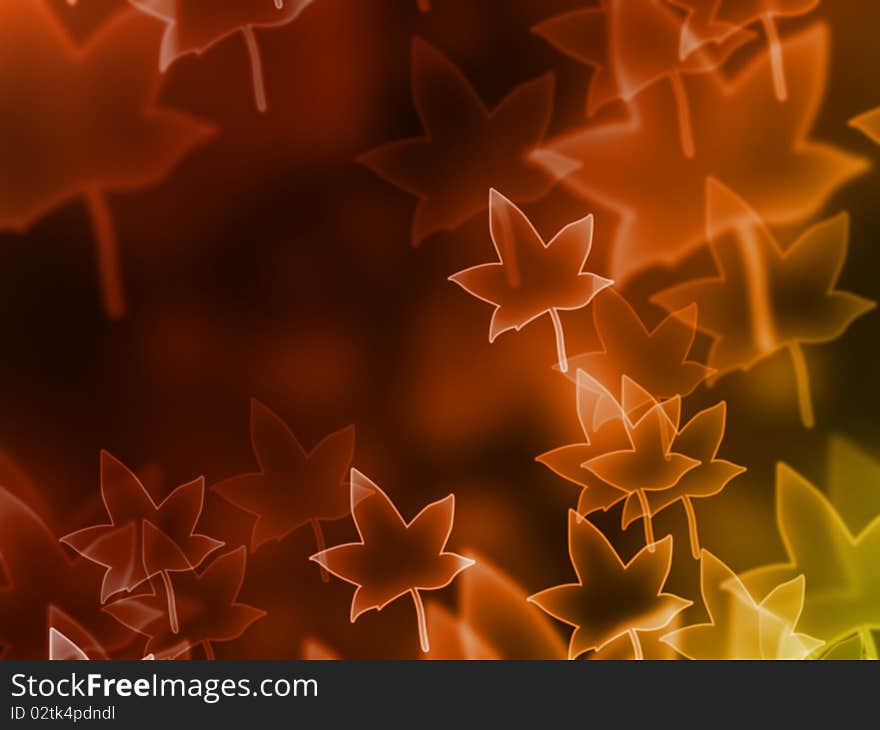 Abstract glowing autumn leaf on a colorful background