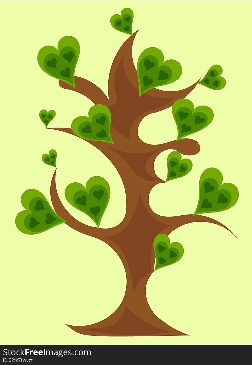 Fantasy tree with heart-shaped leaves. Fantasy tree with heart-shaped leaves